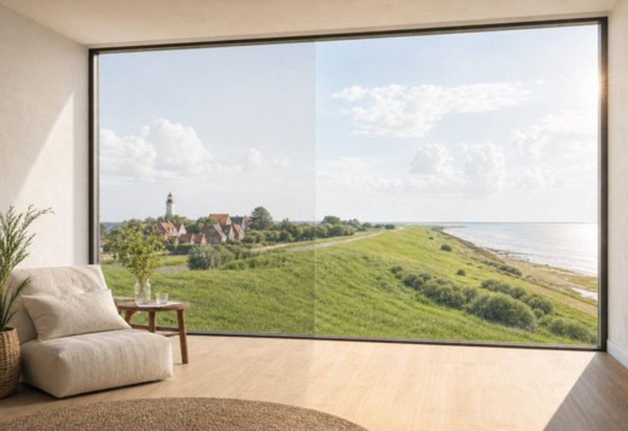 Wohnraum mit Sonnenschutzfolie an einer großen Fensterfront