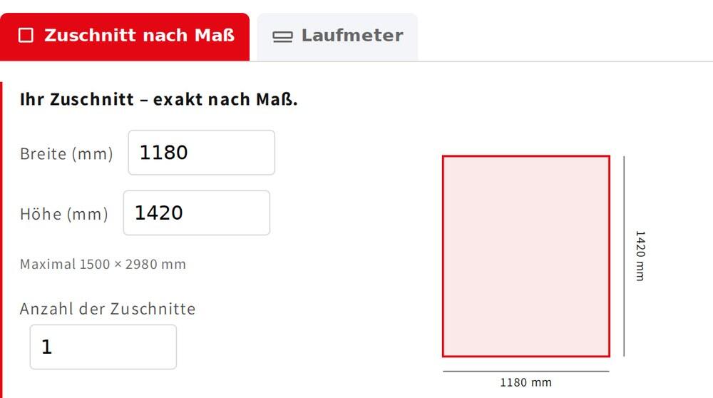 Zuschnitt-Konfigurator im pcc-fc.shop